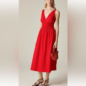 J. Crew Vibrant Red Cotton V Neck Maxi Dress